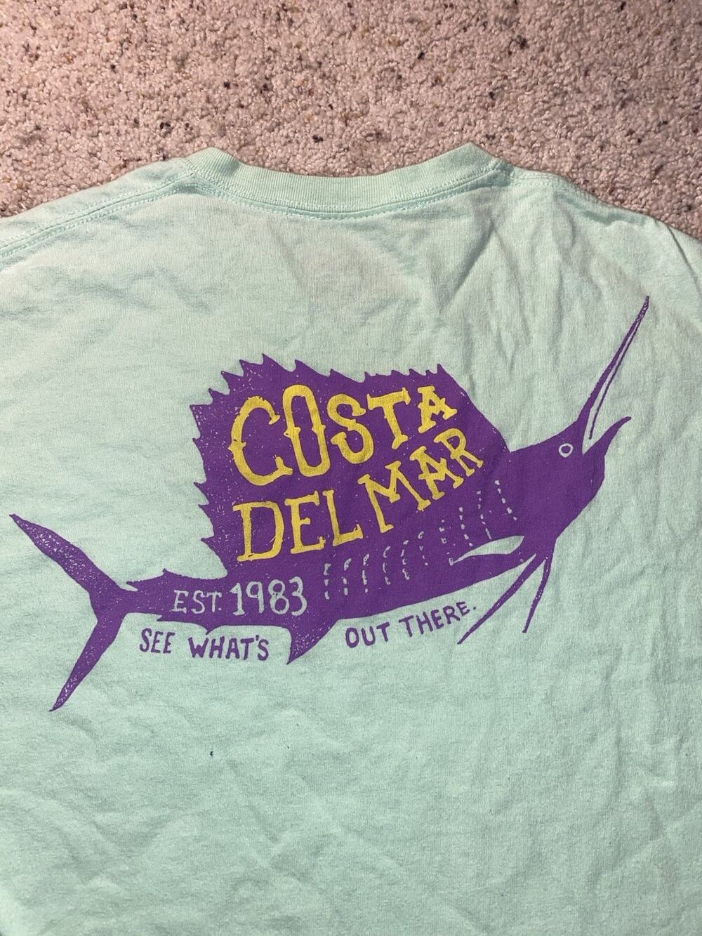 Costa Del Mar Adult Size Medium Green Beach Fish Graphic Marlin Logo Tee Shirt